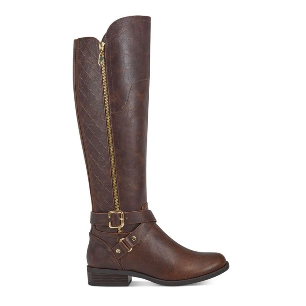 GBG GUESS Womens Brown Flex Gore Strap Zipper Haydin Block Heel Riding Boot 8 M